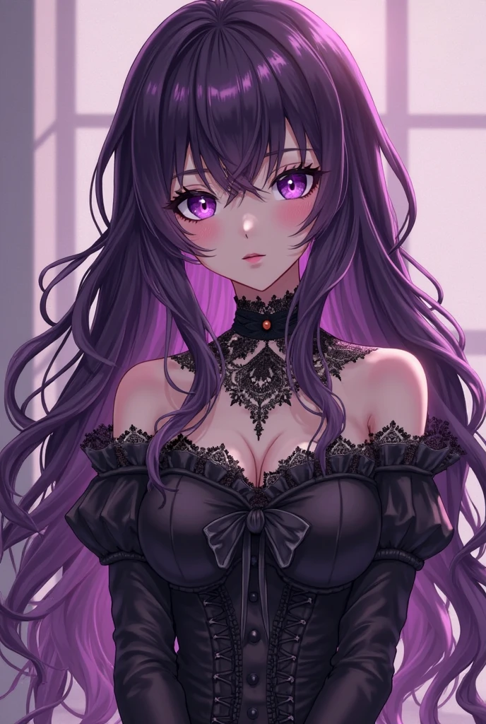 Highest quality,Highest Resolution,Sexy black gothic lolita opens her mouth and drools while crying,Bedroom,Big purple eyes,
