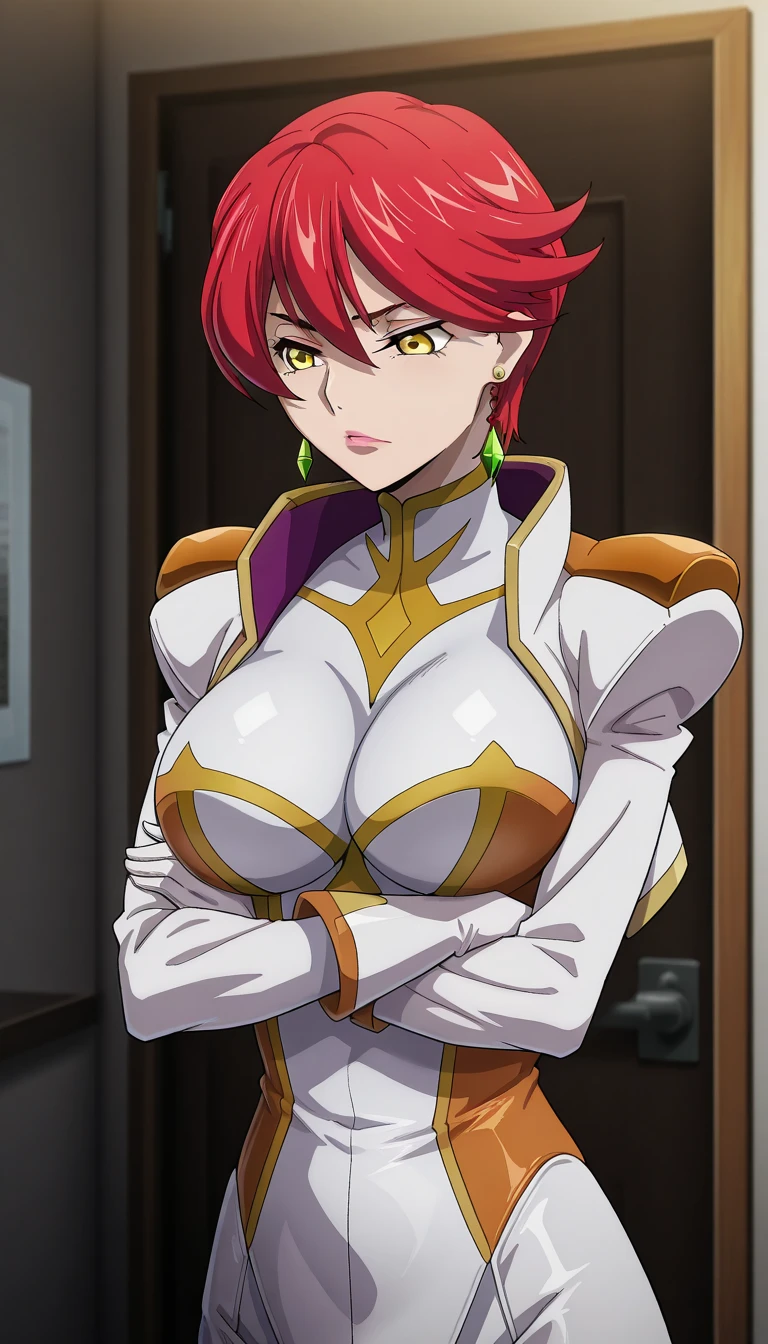 RanmaChan, Red hair, Braided hair, blue eyes, detailed eyes, whole body, lindosexyrobutts, tight black blouse, black crop top, exposed navel, clothing attached to the body, Tanga sexy, sexy stockings, 【Costume】【cosplay】White Dress of Albedo (Overlord), white thong, big neckline, lift