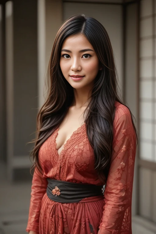 spectacled very long ponytail hair, older mature asian sexy woman in unbuttoned silk fit stretched skimpy midriff-shirt, low-rise tight jeans bellbottoms, sultry stare, (welll defined abs:1.4), (feminine muscles:1.3), fit body for a middle aged woman, super sexy