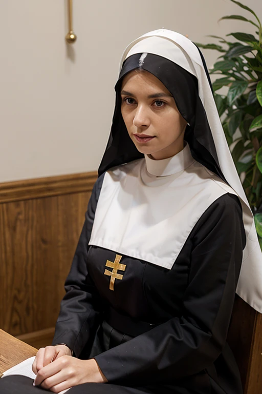 cinematic film still madisonchandler as a nun <lora:madisonchandler:1.0> . shallow depth of field, vignette, highly detailed, high budget, bokeh, cinemascope, moody, epic, gorgeous, film grain, grainy
