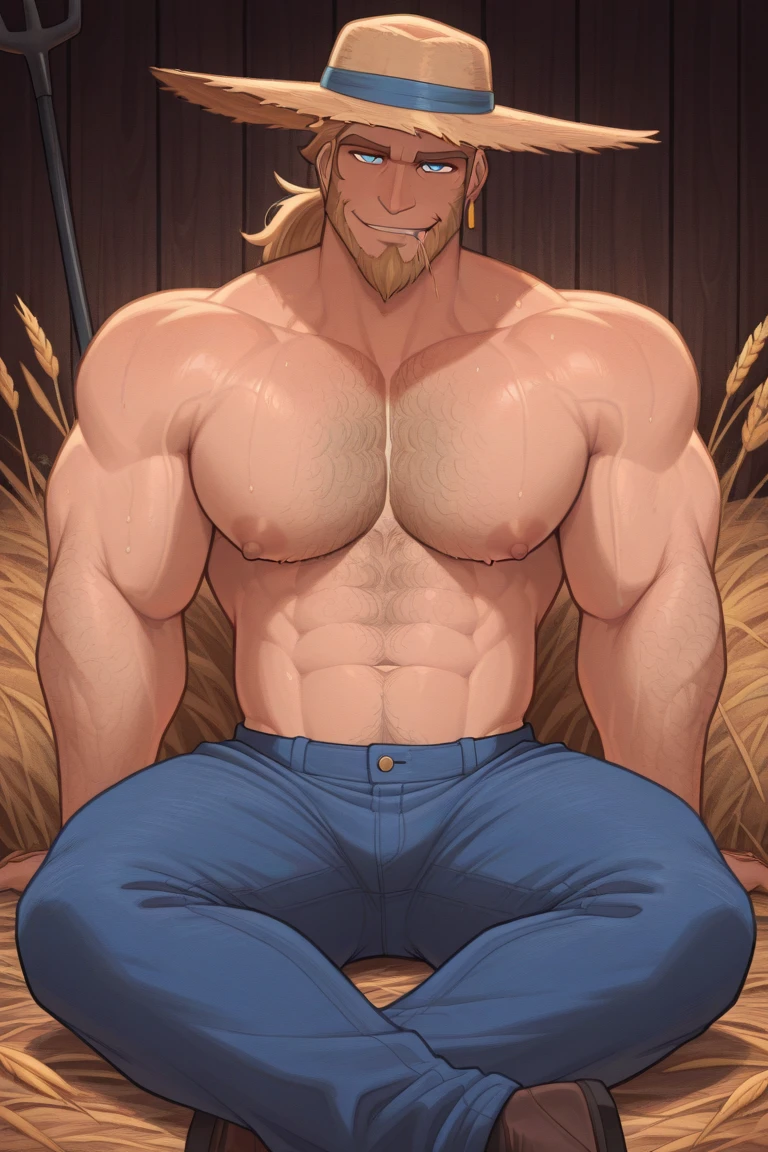ibuki, muscular male,(pleasure face), lion,black eyes, soft shading), 4k, hi res, completely , mastuboyfriend but using his 2 feet in the place of his hands,feet fetish ((footjob pose))(pe finger feet) (cute boybriend)(detailed)(detailed ass) (detailed penis) (diled anus)(duo)le of 2)(only malnitals)
