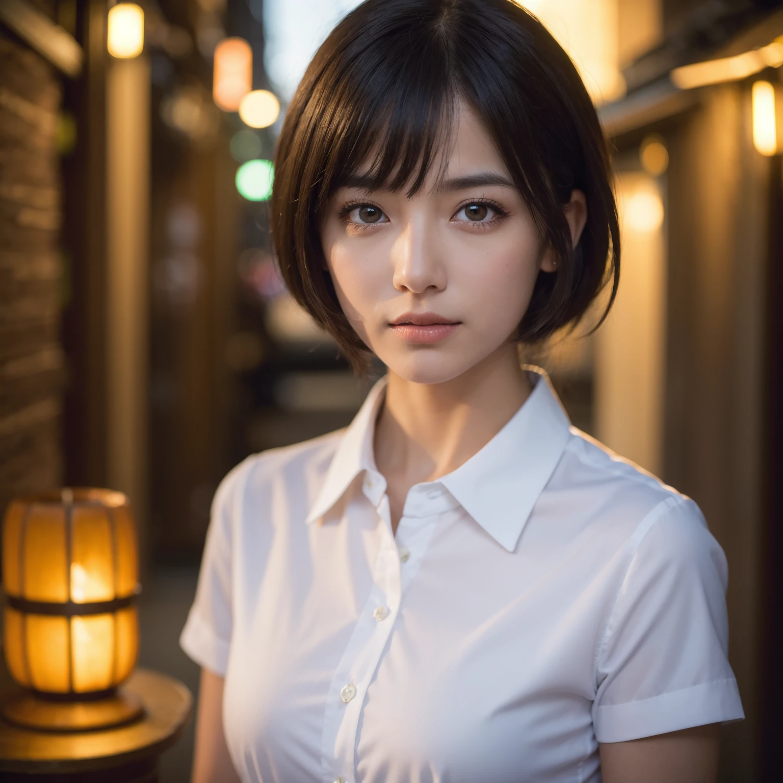 (8k, RAW photo, best quality, masterpiece:1.2), (realistic, photo-realistic:1.4), (extremely detailed 8k wallpaper), japanese pretty girl in school, white shirt, blue buruma, short bob hair, black hair, standing, shirtlift, BREAK