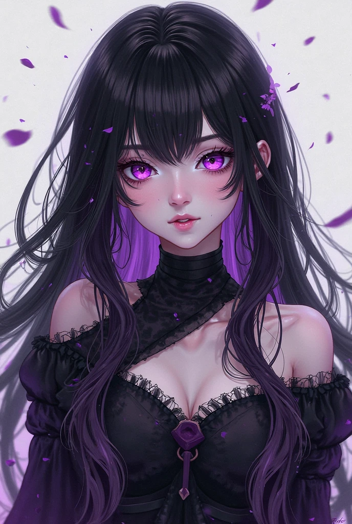 realistic, 1girl, black hair, purple eyes, glowing eyes, crop top, skirt, parted lips, blush, night, flowers, sun, sunlight,