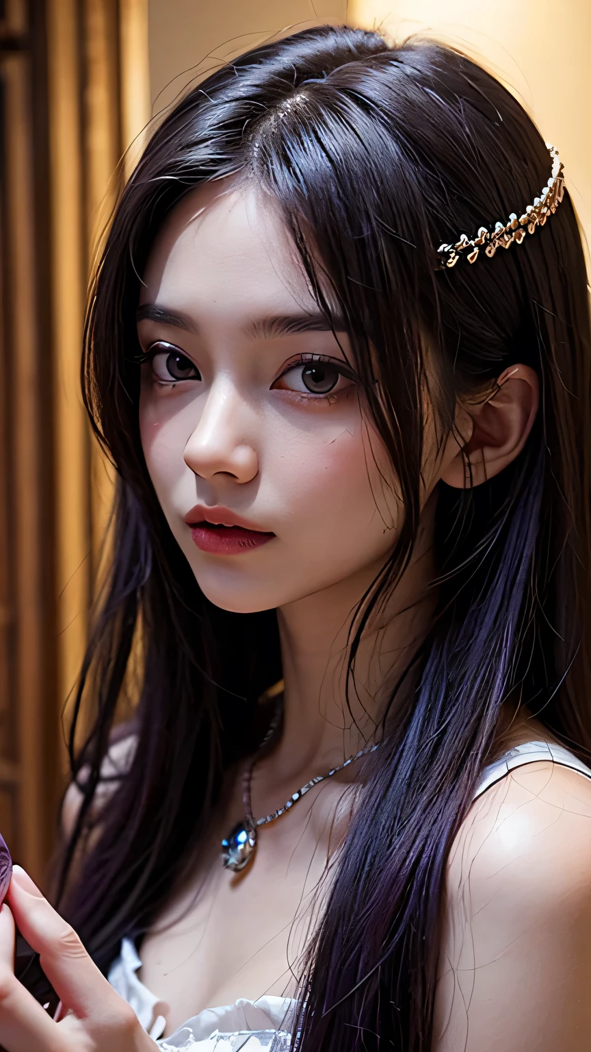 a intricate detailed portrait of Jennie from Blackpink, 1girl, beautiful detailed eyes, beautiful detailed lips, extremely detailed face, longeyelashes, glamorous elegant pose, high fashion, luxury jewelry, soft dramatic lighting, cinematic camera angle, dark moody color palette, high contrast, photorealistic, (best quality,4k,8k,highres,masterpiece:1.2),ultra-detailed,(realistic,photorealistic,photo-realistic:1.37)