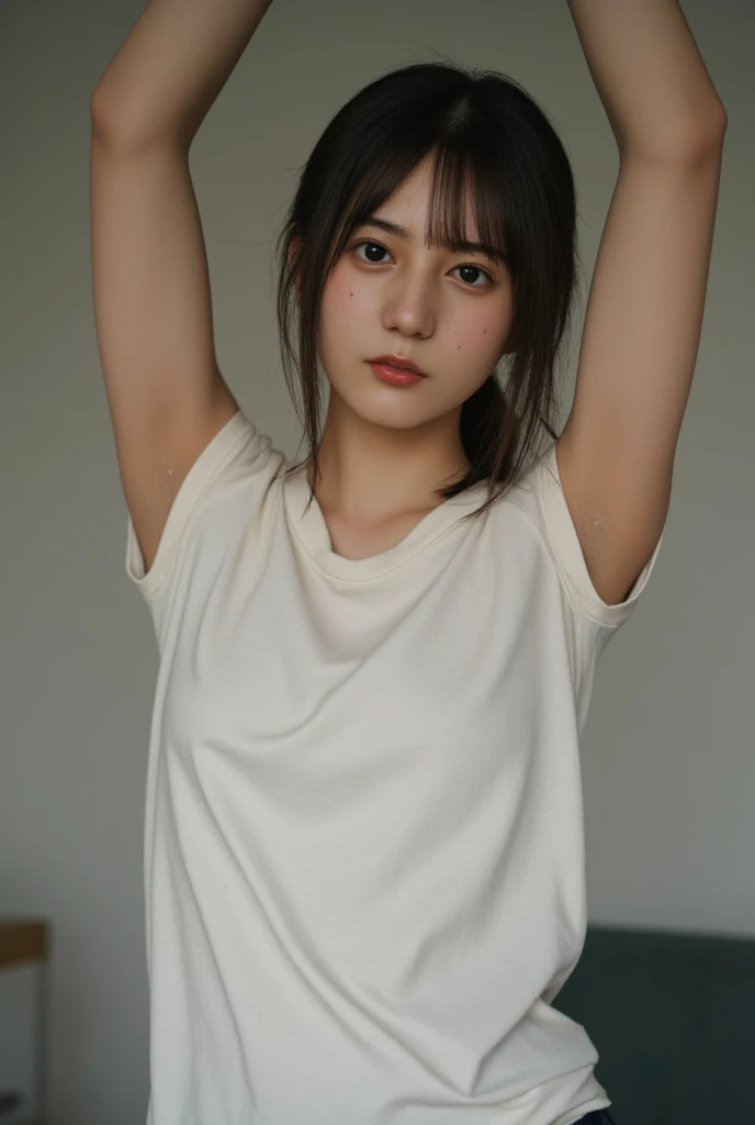 (Small Tits), (18-year-old), (very small head), dawn, sunlight, (Perfect body:1.1), (8K), (Very delicate and beautiful), (Highest quality:1.0), (Realistic), Realistic Shadows, (High resolution:1.0), Detailed skin, Very detailed, the body is slim, (Beautiful Hair, Real Hair, Thinning hair), blush, Realistic, Realistic Face, Realistic eyes, Small eyes, smile, (eyeliner), (mascara), (eye shadow), whole body、Open leg pose、Nipples、naked、Thick pubic hair、Bobcut