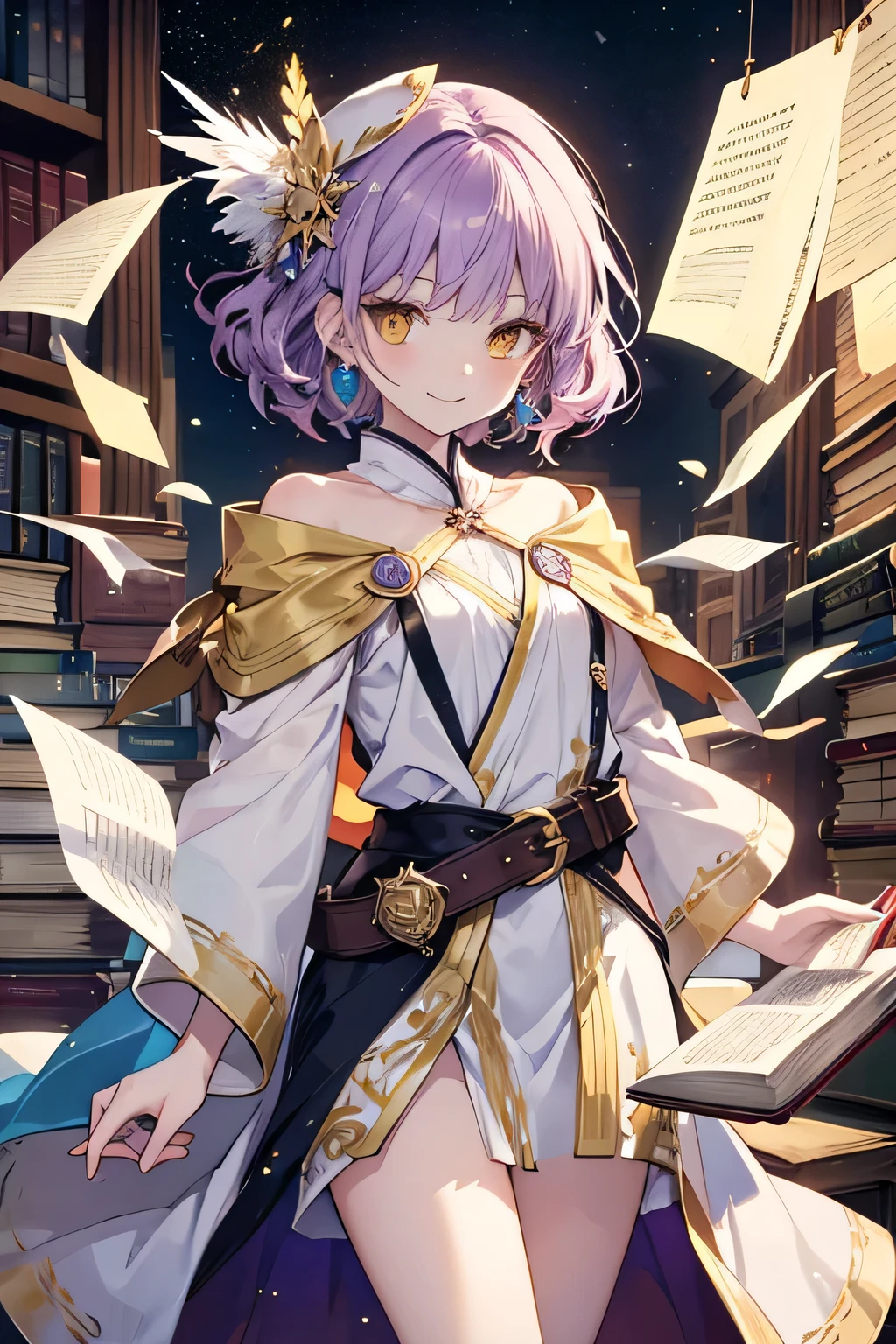 little witch, divination, masterpiece, best quality, super detailed, illustration, super detailed face, best face, city night, 14 years old, loli, 1girl, cunning expression, wit, star pendant, poor breast, scam, tarot cards, magician, pink ponytail, wizard robe, dress, children's underwear, stockings, tattoo, lots of gold coins, crystal balls, intricate details
