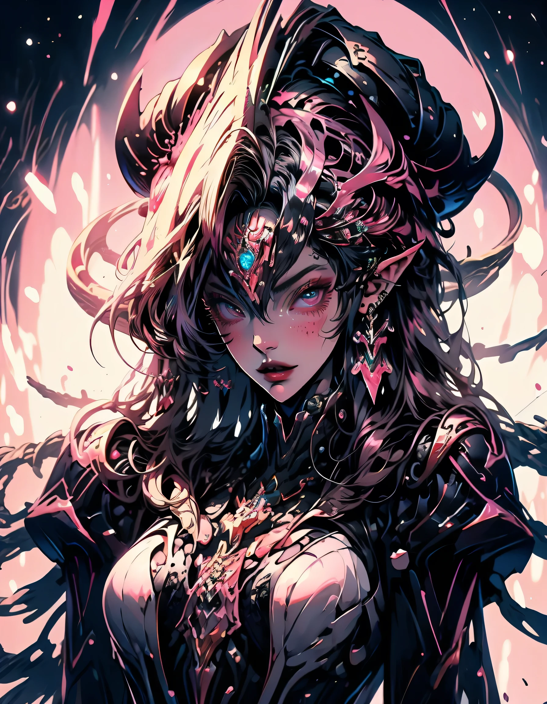 [detailed illustrations, Art, based on an extremely perfect anatomy, very detailed and detailed drawings, slow and gentle lines, realistic texture],((Colored wavy basic lines)),(Working with outstanding craftsmanship),(ruins background),MACHINALISA HENTAI ANIME Beauty (high (high)) 16 years, smooth straight hair. (long transparent hair) automatic,Black Dress Black Rose ((Lace Pattern) (Thorn)) (Alien Armor Chain (Transparent Material)) (Cybernetic Gothic Lolita (Titanium Alloy)),(((fashion not bondage:0.4)))),((Fine and beautiful skin expression (transparency))),((Clear Gaze)),((perfect eye detail (Beautifully drawn pupils in detail))),(( long and beautiful eyelashes: 0.4)),(beautiful perfect face (Realistic facial details: 0.5)),(Subtle hair details)),((perfect finger detail)),((Perfectly proportioned proportions: 1.2))),(The design is made at a high level,((Advanced structural understanding of materials)),Perfect color combination),((Decoration)) ((Dense details) ),((detail, a high resolution)),[(Precision detail),((Multilayer texture)),high quality,a high resolution],((Accurately simulate the interaction of light and material., understanding of air flow, Mechanically correct representation))),(((Visual art with a sense of storytelling)). hyperstylized horror-fantasy, hyper sexual, pornographic imagry, depravity, explicitly grotesque, visceral, unsettling, brutal concept, sadistic Grins, bloodying, metaphysical, Jarring expressions.hauntingly morbid.
