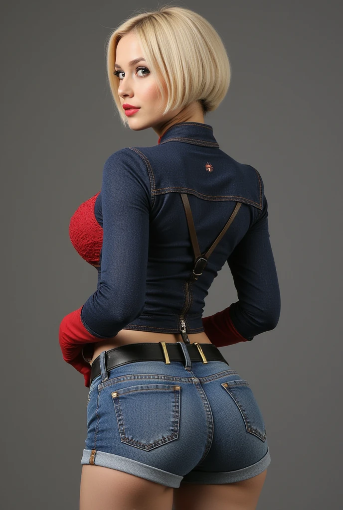 masterpiece, best quality, ultra-detailed, absurdres, Potrait of beautiful Android18DB, solo, denim, breasts, belt, medium_breasts, outdoors, torn_clothes, volumetric lighting, best quality, masterpiece, intricate details, tonemapping, sharp focus, hyper detailed, trending on Artstation,