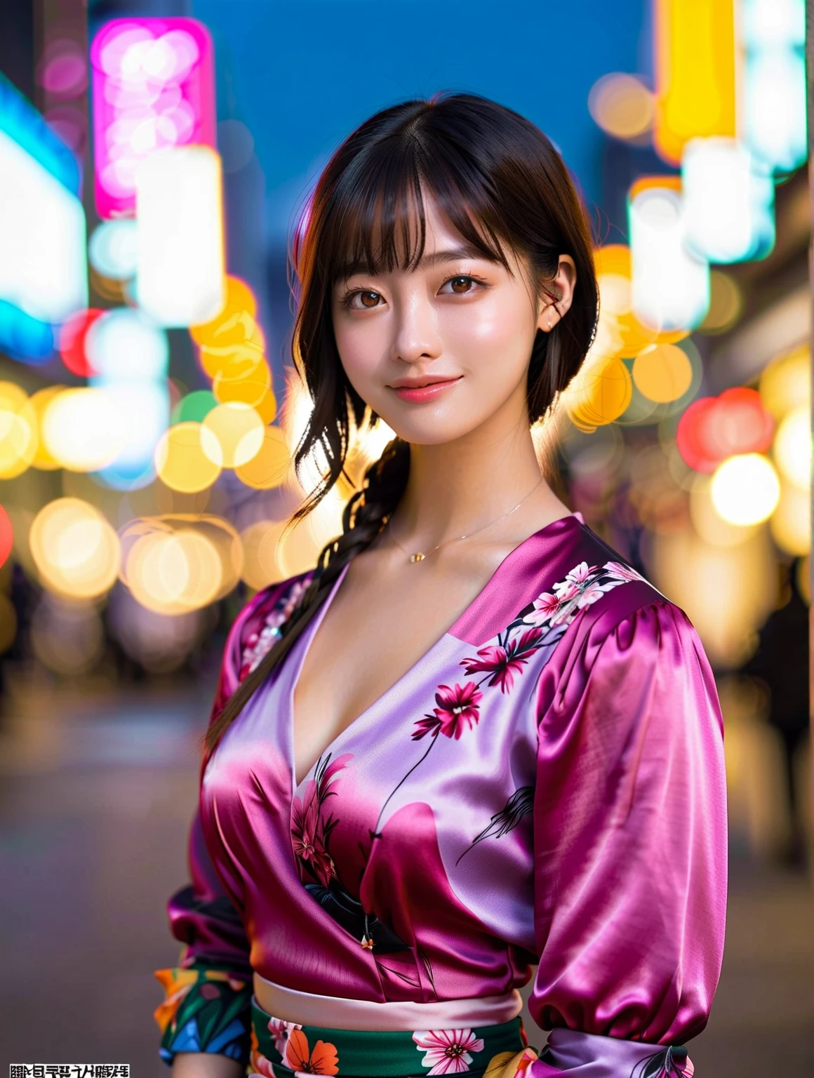 masutepiece, Best Quality, Illustration, Ultra-detailed, finely detail, hight resolution, 8K Wallpaper, Perfect dynamic composition, Beautiful detailed eyes, White Kimono,Bob Hair, mid-chest, Natural Color Lip, Random and sexy poses,Smile,20 years girl Colossal 、nightclub、White sheer body stockings、