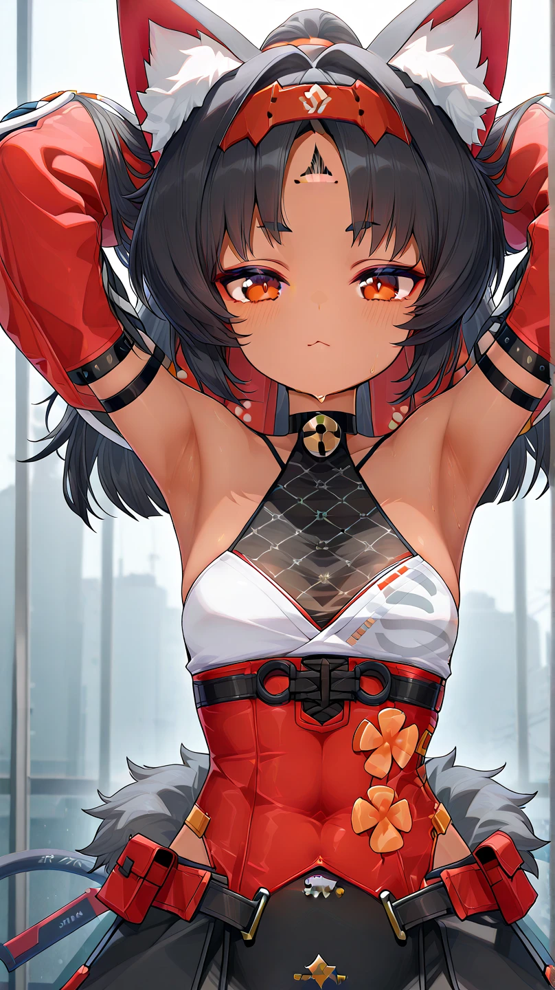(masterpiece), best quality, expressive eyes, perfect face, embarrassed, shy, cold, wet with sweat, full body view , xinyanrnd