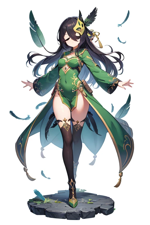 1 girl, full body,A green costume that looks like it was made of wind and feathers。Mask to cover your eyes。
、high image quality, Ultra High Definition, standing pose, beautiful face, Fantasy Setting, RPG Portraits, white background, earthless background, no background, standing, full body,