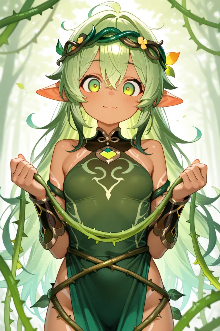 1girl, nahida \(genshin impact\), genshin impact\\\\\ masterpiece, best quality, very aesthetic, absurdres, newest \\\\\\ slim body,///// ,by nyantcha,cutesexyrobutts , by khyle,,////// beautiful face, sexy, , greenery,, jungle,birds etc, looking at viewer, lime one-piece swimsuit,grass,white background, heart shaped hands
