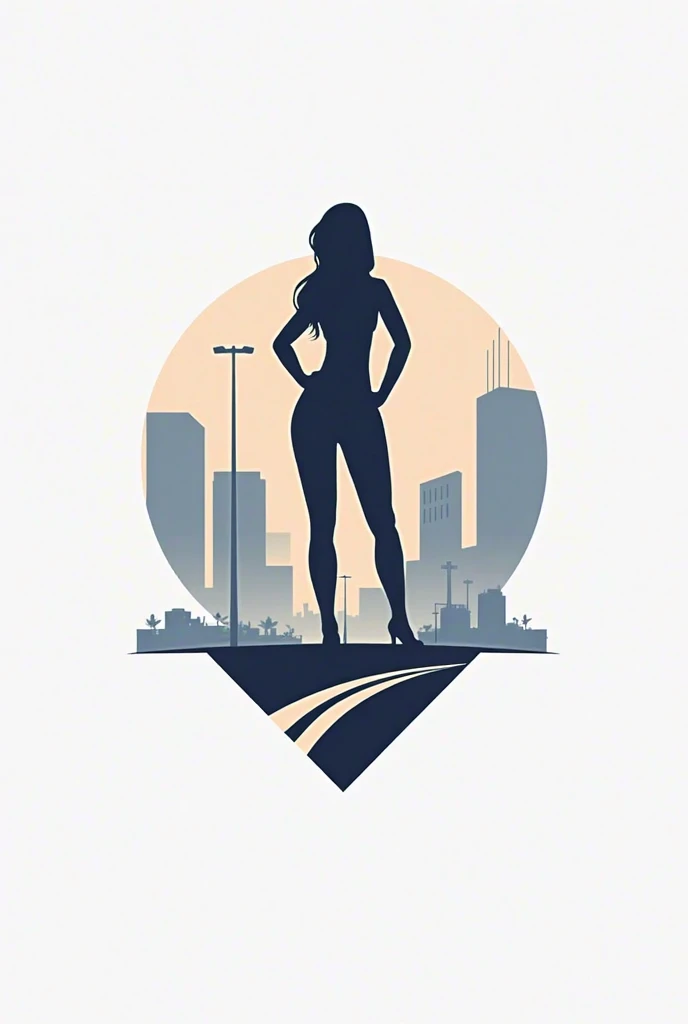Black shadow of a woman with angel wings and fashionable clothes in a confident and sensual cartoon style, in Vice City GTA, White sky