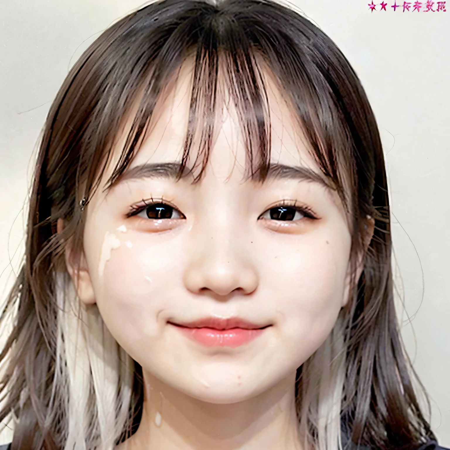 (highest quality、Tabletop、8k、Best image quality、Award-winning works)、(Face close-up:1.1)、(Pure white background:1.2)、(Semen-covered face:1.4)、(Closed lips:1.1)、nude、Black straight long hair、Long Bangs