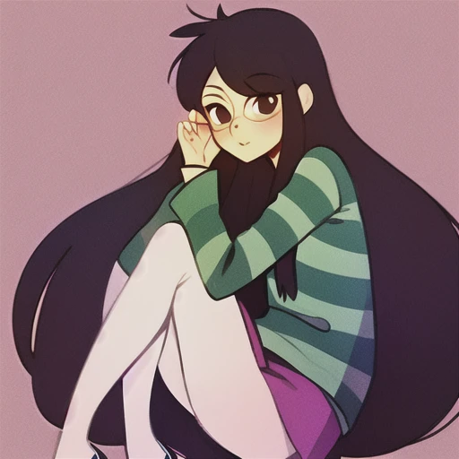 Trixie Tang, oddparents magicians,  bincha blanca ,cabellera negra larga, rasgos asiaticos, ojos azules piel blanca delineador de ojos, cara asimétrica full-body display portrait legs spread, cute face,  