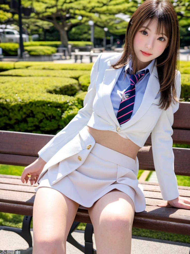 Japanese girl sitting on a chair in the classroom and posing sexy,Hug one leg,Spread your legs,Blue blazer,Grey pleated mini skirt,white thigh high stockings,Looking at the camera,Panty shot,Showing panties,Pure white panties,A refreshing smile,Beautiful feet,Perfect proportions,Smooth long hair,Toe-to-shot,Supermodel,Perfect beauty,Ultra-high resolution,Professional Lighting