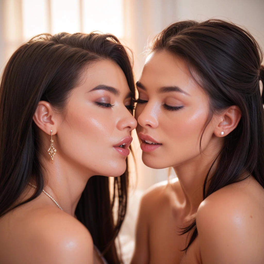 Two very beautiful naked Indonesian girls with six pack abs and very hairy armpits kissing