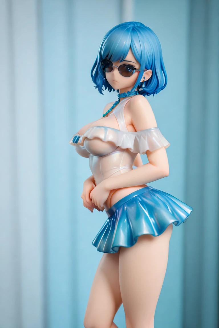 Animegao with rainbow hair nude standing dynamic posing massive cleavage on a concert stage, skimpy attire choker grinning tattoos cinematic dark-room high quality highres detailed high saturation