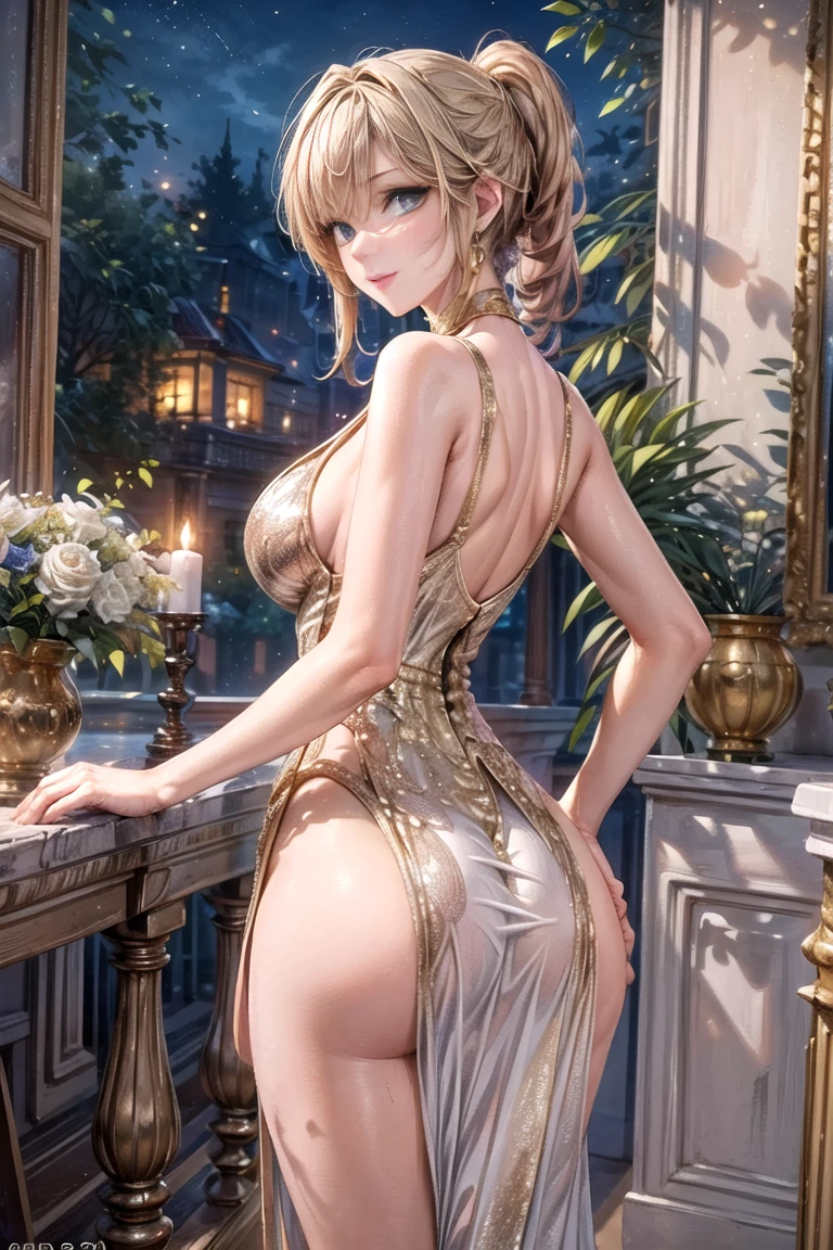 A beautiful lady, with a long strapless golden hanfu that covered her beautiful and mature body to the floor her skin was a milky white and creamy tone with a pink tint in the sensitive areas that made a beautiful contrast with the golden dress and her full figure whether it was the hips or bust they were succulent to the eyes, a delicate face, thin lips and thin nose, Her eyelashes were golden which matched her golden viper eyes and long golden hair that ended at her ass..