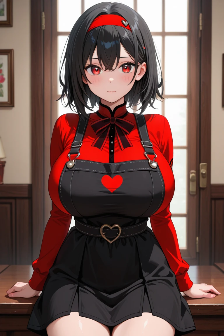 juri han,(work of art, ultra detali,high resolution,8K), 1 girl ,standing alone,hinterland,Look to viewer, TochaTortura, trunk,sheen,brunette skin,tight white turtleneck sweatshirt,black socks,standing,brava,horns on head,blushed,face red,arms crossed,room,plant,Eyes red,black short skirt,black glove,large bosom,low lighting,ombre
