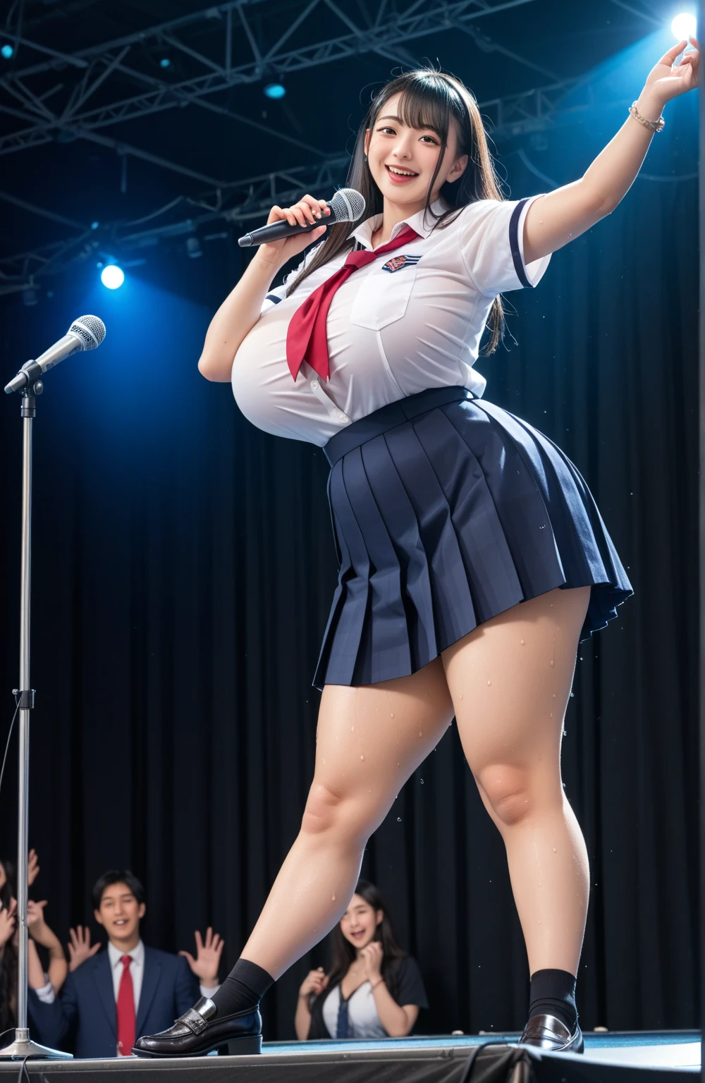 ((8K)), highest quality, 超High resolution, (Surreal)、(High resolution), 1 girl, idol, ((fantasy clothing)), Overweight, extremely fat, ((Chubby)), on stage, ((Chair sitting))