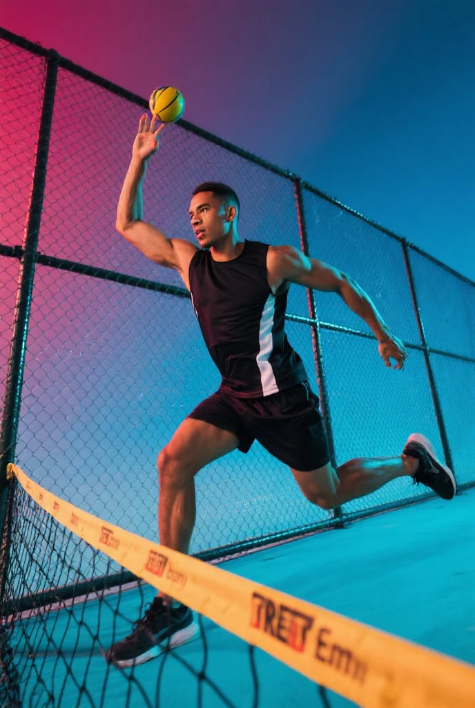 handsome guy, street football player, athletic build, Peruvian nationality, in move, one leg is bent and kicks a soccer ball, one foot is on the ground, full length, semi profile, wearing a white sleeveless tank top and black shorts, Excellent quality, Photo, excellent dentalization, high quality