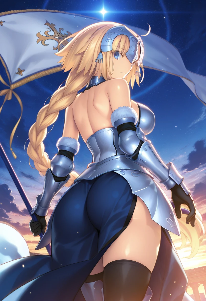 Draw samanta, an anime style female character with long straight blonde hair, thin blonde eyebrows and blue eyes.  small breasts, thin waist, big and perky butt, thick thighs, athletic body.  She is wearing sexy medieval water element armor.  she is all wounded from a bloody battle.  water serpent wrapping around her body giving her water elemental energy.  facial expression of pain.  view from behind with the camera approaching her ass, zooming in on her pert ass, perspective from below.  scenery of a city devastated by war, reddish and dark sky, low light.  injuries and scratches on her body.