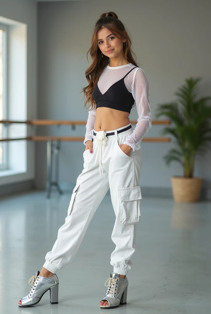 Slim, teen girl, NSFW, ??????????? cropped tanktop, loose black baggy cargo pants,