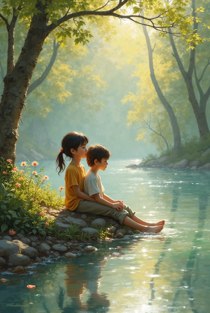 Sent by you:
a Indian kid sitting near by mother dead body in centre of filled water in forest