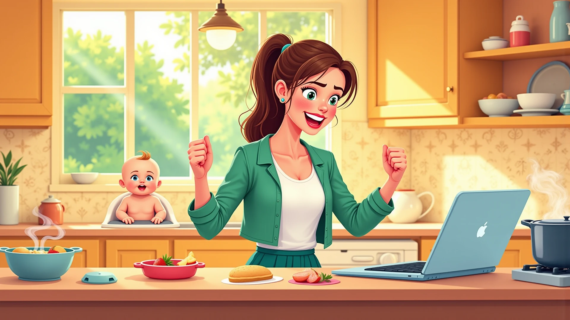 Cartoon image of a pregnant woman working hard