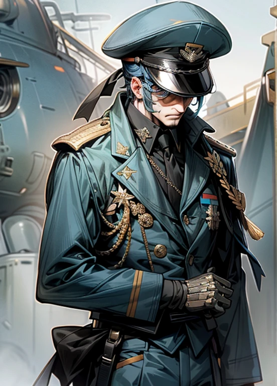 <lora:dieselpunkai8:1>, dieselpunkai, male, military top hat , medals and decorations