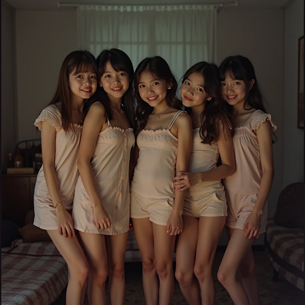 ,(((((3 girls))))),(6years old)、8K、((looking at the viewers))、(Dull eyes),realisitic、女の子1人、(Lying in bed)、(Spread your legs wide),Side Angle、Wide open crotch、a small face、(lean and slender body)、tiny chest、Small and dirty room、White underwear、Wet underwear、Cotton panties、natta、darkened room、Small window、((Late night cityscape seen from the window))、Black lighting、Japan's Red Light District、Prostitutes、(skin glistening with sweat:1.2)、(Sexually aroused face)