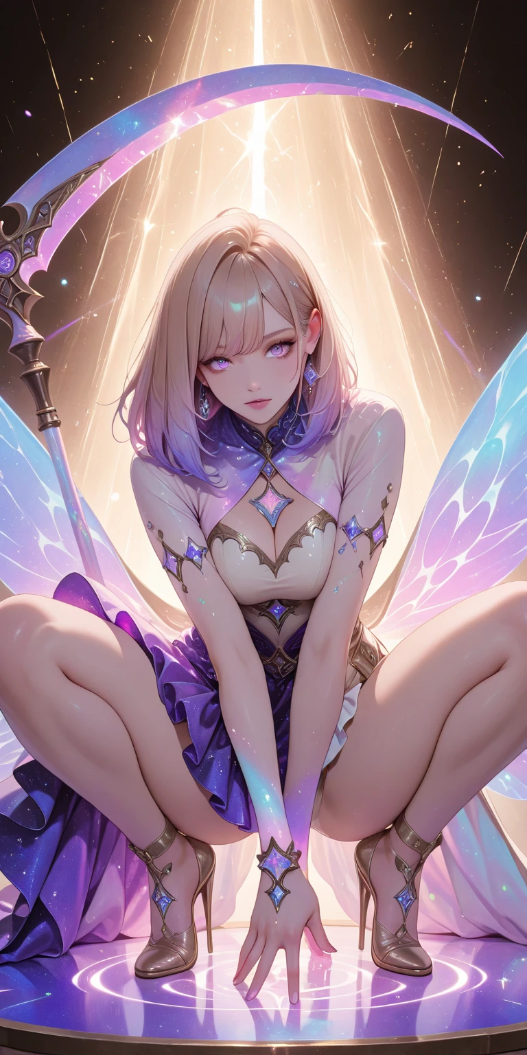 Make a picture where a beautiful fairy is bound and gagged, bound, she wearing a sheer skirt,gr3ysh33r