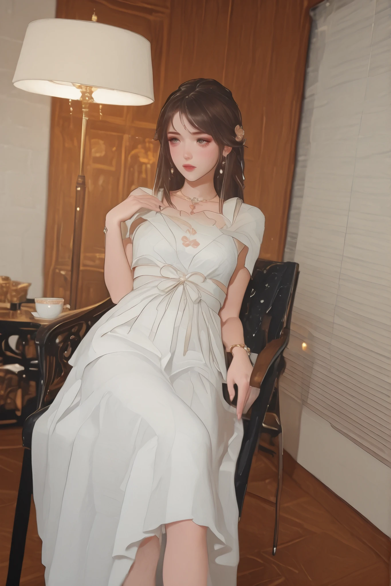 Change to a full-body photo of a woman,G cup,Perfect Details,has exquisite facial features, Clothes are exquisite , Game Character Design ,3D Rendering