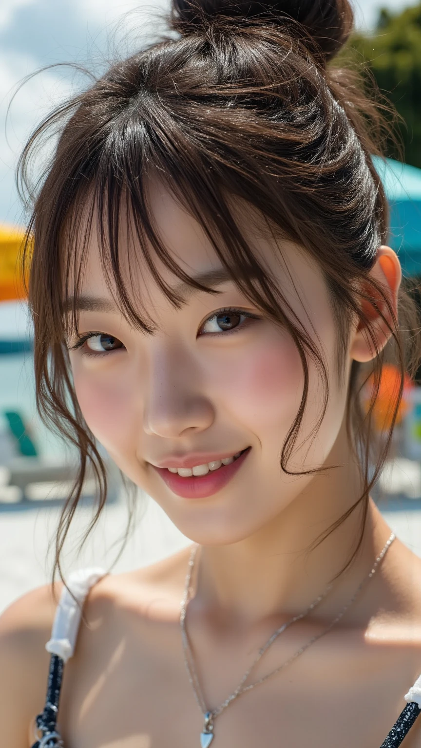 ((beste-Quality、8K、A masterpice:1.3))、sharp-focus:1.2、out tongue、Beautiful girl with perfect body shape:1.4、Slender young girl:1.2、shorth hair、doress:2.0、beach:1.2、Highly detailed facial and skin texture、Detailed eye、双眼皮、gentle grin、