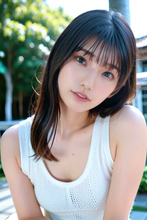 (8k), (highest quality: 1.2), (Realistic), (Realistic: 1.37), Ultra-high resolution,RAW Photos、 1 girl, Head to knee photo、cute, smile, Mouth closed, Beautiful details, Beautiful Nose, whole body, Wet Hair, Giant Dulcefo, pork, , (Large Breasts)、Saggy breasts、Soft Breasts、Overflowing breasts、Greyish colored tennis wear、収まりきれないLarge Breasts、Voluptuous thighs、Odd Eye、Heterochromia iridis