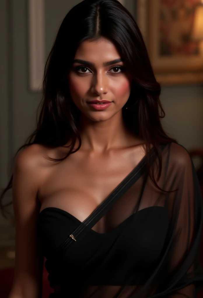Beautiful brunette with slightly dark skin and black hair with pearls for advertising stylish glasses with light blue frames, swirly vibrant colors, hyper realistic art in 4k, hyper realistic hair