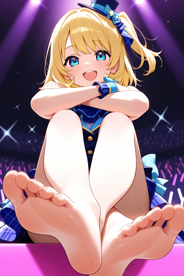 KAGAMINE RIN, long HAIR, BOW, blonde hair., large breasts,, Live Stage, solo nsfw, naked