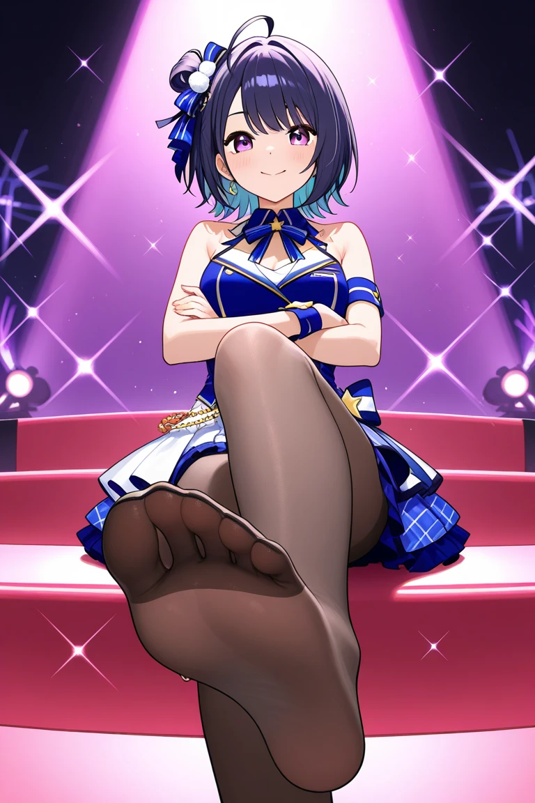 nsfw,masterpiece, best quality,solo, 1girl,18 years old,teenager,small breasts,SAKURA,<lora:urusei yatsura sakura s1-lora-nochekaiser:0.7>,LONG HAIR,PURPLE HAIR,(RED EYES:1.1),sitting on ancient armchair chinese,evil_smile, looking_at_viewer, evening dress,cleavage, bare_shoulders, choker, elbow_gloves,(from_below), full_body, nightclub background, dynamic pose, dynamic lighting, hyper-realistic, photo-realistic, highly detailed,((legs focus)),toes, toenails,((red open toe shoes))