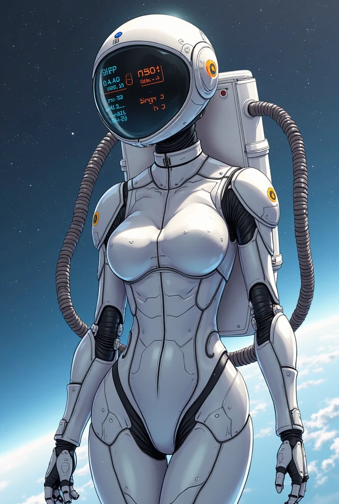 A female astronaut, Youngh, 18 to 22 years old, cyborg, slim body, big ass, thin hips, breasts small, extremely provocative clothes, perfect vagina silhouette, realisitic, HD, 4K.
