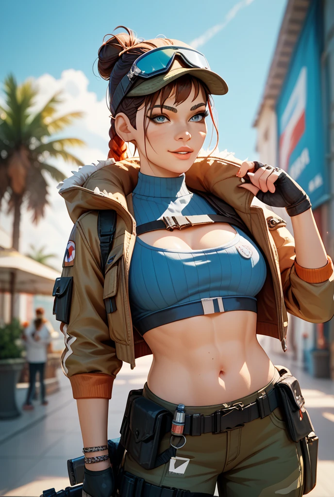Tracer de overwatch (huge tits), Haut du corps, abdos, bikini comme s'ils n'existaient pas, deserted beach, gros seins, gigantesque seins, 4K ultra UHD, mains parfaites, cing doigts, yeux parfaits, bikini dentelle rouge