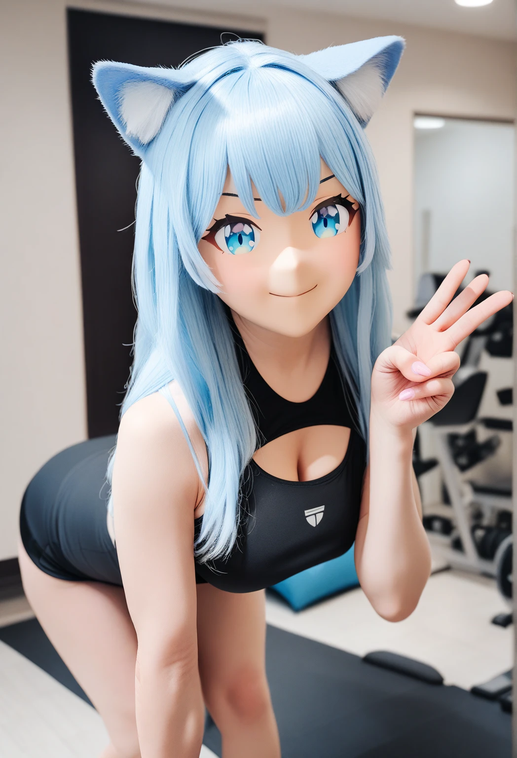 Score_9, score_8_up, score_7_up, score_6_up, score_5_up, score_4_up, source_anime, 1girl, solo, concert backdrop, standing, night, spotlight, double v, mature female, BREAK, Hatsune Miku, muscular female, gigantic muscle, smile, wink, looking at viewer, BREAK,