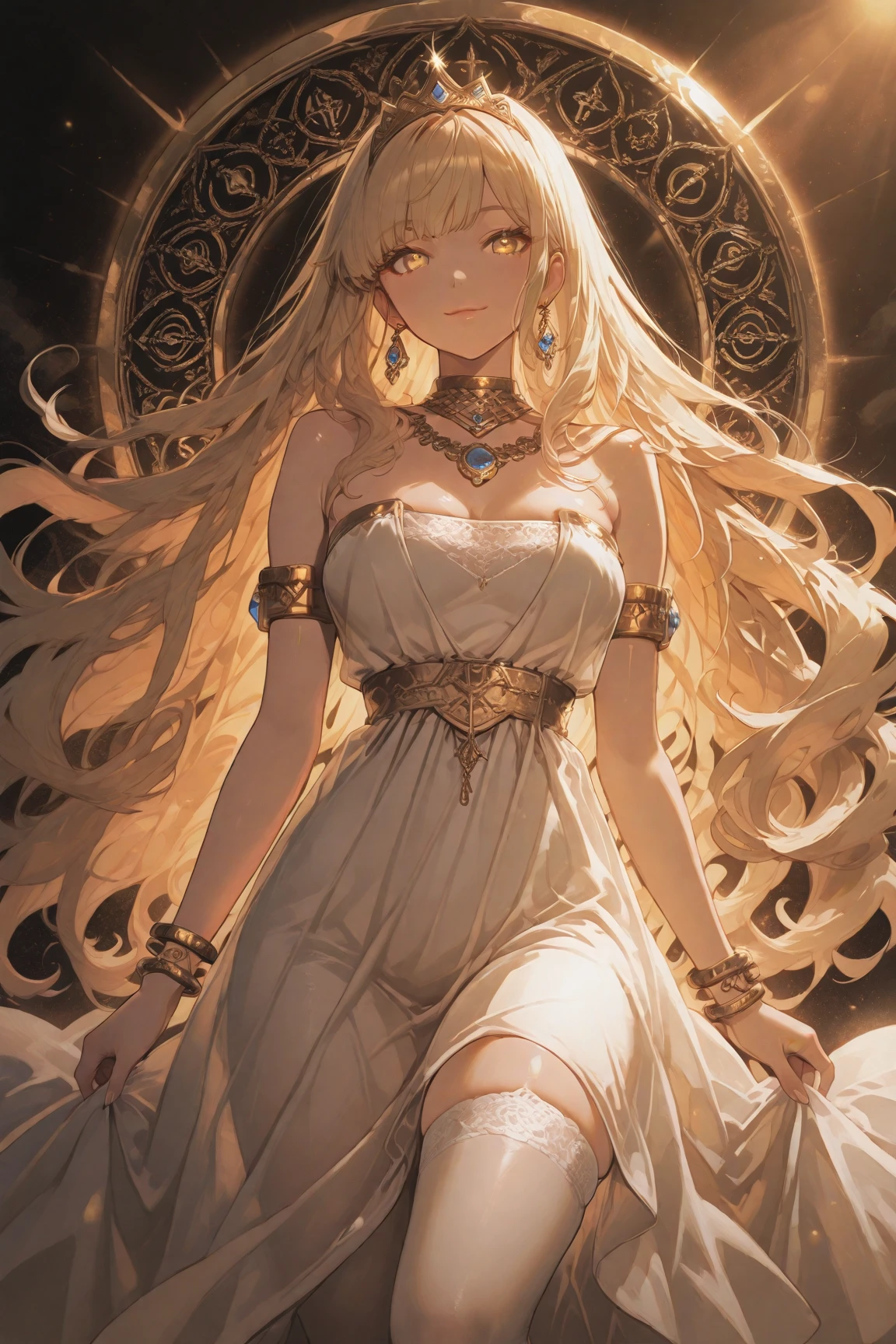 European woman's face portrait, long curly hair, blonde, flower frame, decorative panel, abstract art, by Alphonse Mucha (masterpiece, highest quality, high resolution: 1.4), detailed, intricate details, 4K, color splash, line art, Fibonacci, in ?????????