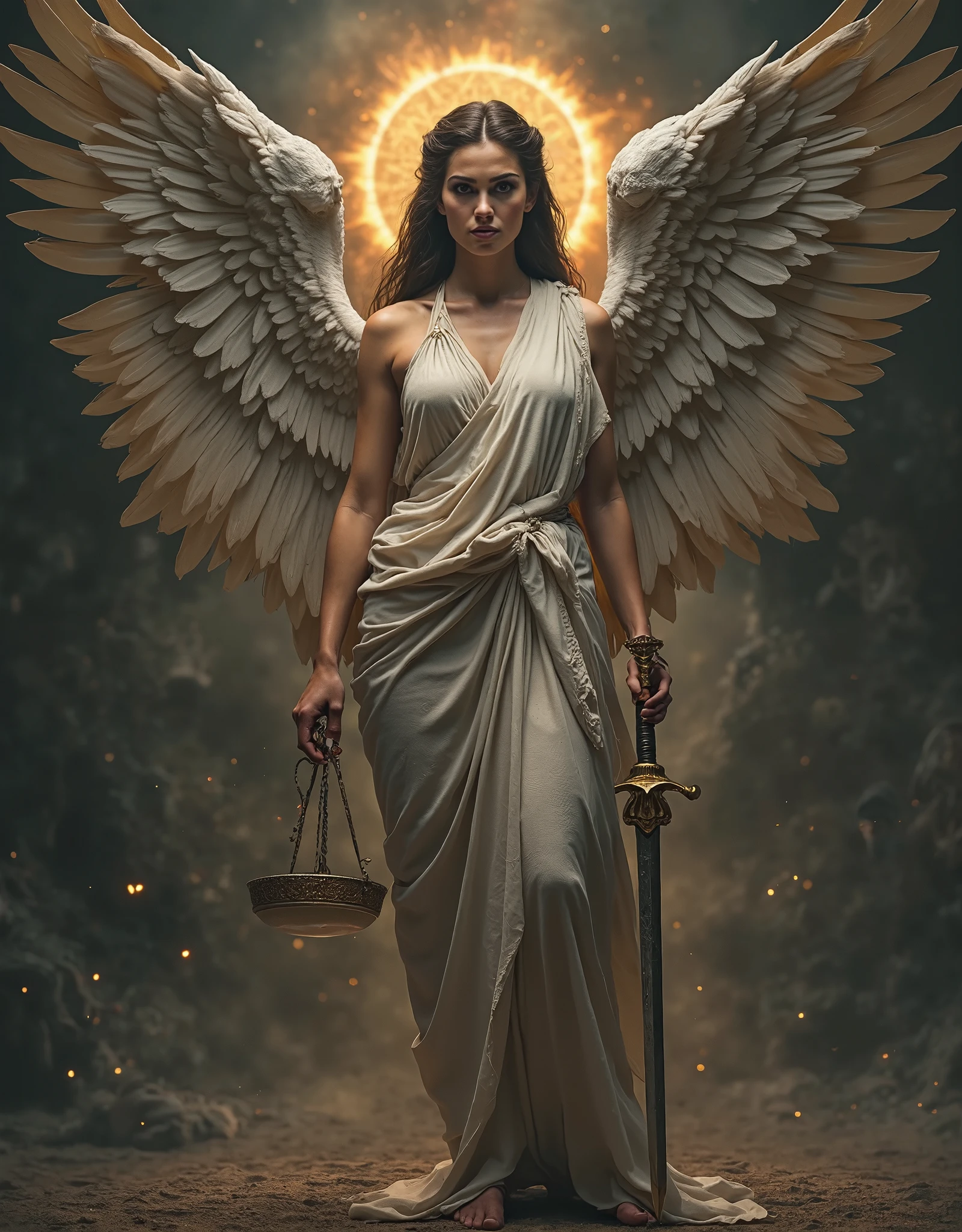 Goddess Temis with scales, sword and blindfold