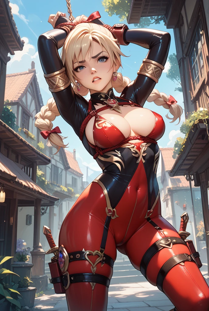 (best qualityer))), (((manga strokes))), (((back view))), (((perfect ass))), woman red dragon knight, (((red helmet))), metal panties, medieval albino girl, Barbed wire garter belt, breasts covered with a wave-shaped metal breast protector, Curly white hair, long ribbon-garter, chains wrapped around the arm, metal gloves, great sword, medieval castle, fitness body, blood, nude belly, coxas nuas (((manga style))), violent, Manic, slenderbody, thin but strong, perfectbody, armor black, ornate metal sleeves, Intricate look with a huge medieval castle