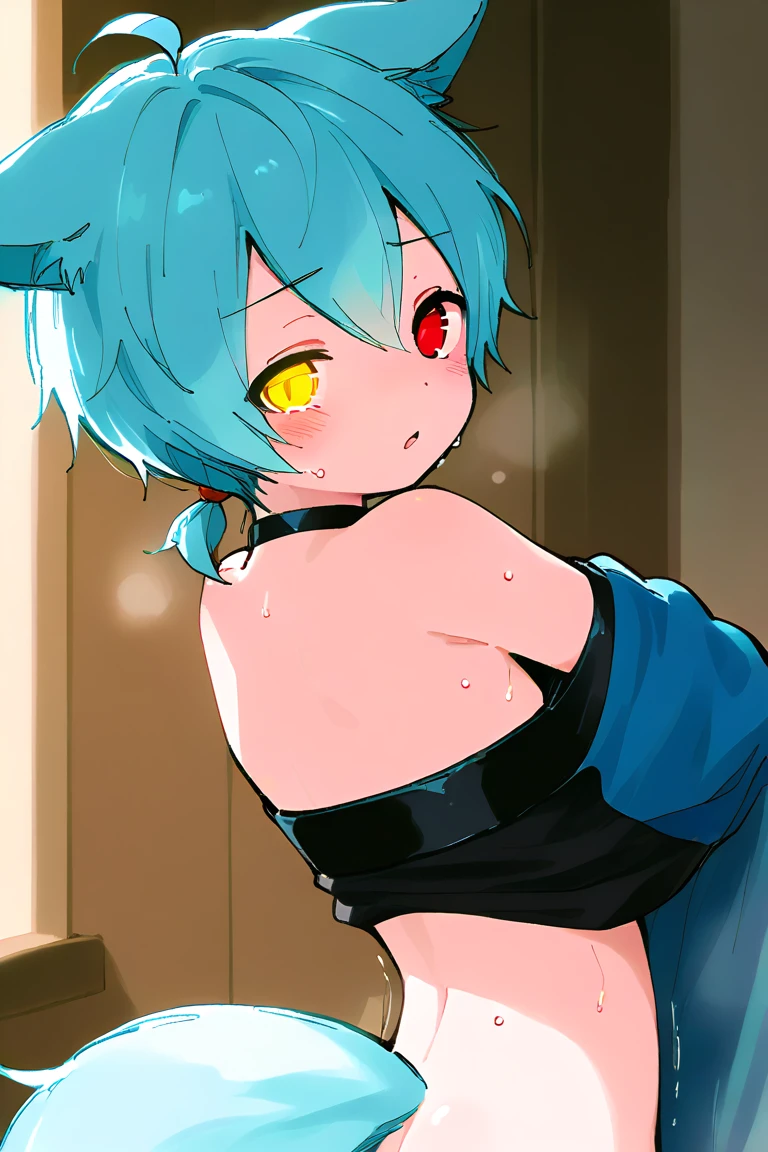 Cute naughty Assassin girl, Pastel colors hair, medium breasts, (Thighs, fishnet pantyhose, ninja costume), short hair, (dark blue hair:1.2), (naked:1.3), (forehead:1.2, bangs pinned back, asymmetrical bangs, hairclip, side ponytail:1,2), standard height, (Serious, Large eyes, yuruyuri), nfsw, sweat, (cum in vaginal:1.3), vaginal sex