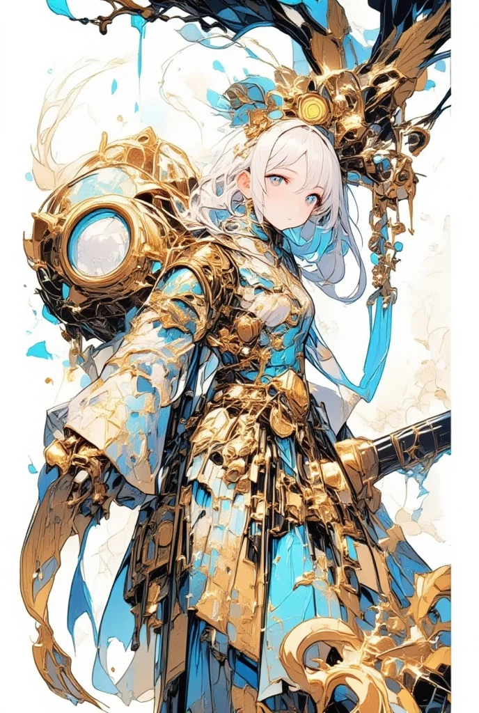 全身の, 伝統的な日本の着物デザインから着想を得た、鮮やかな様式化された制服を着た高校生のイラストが中央に配置されている, 頭からつま先までフレーム内に完全に収まっている,  
彼女の衣装は、大胆な深紅または濃いロイヤルブルーをベースにした長袖の着物風トップと、ラップスタイルのネックラインと重なるコントラストの鮮やかなネイビーブルーのセーラーカラーを特徴としている,  
袖は振り袖のように広く、ゆったりとしている, 金色の雲などの目を引く伝統的な模様で飾られている, 鮮やかな桜の花, または電気的な紫の青海波,  
彼女はウエストに、金のような鮮やかなアクセントカラーでカラフルな帯風のベルトを着用している, マゼンタ, またはエメラルドグリーン, そして、鮮やかな伝統的な織物模様のプリーツスカート,  
彼女の黒いタイツと磨かれたローファーは、学生のシルエットを保っている, 一方、彼女の長い髪は、鮮やかな色合いの明るいリボンまたは伝統的な髪飾りで部分的に結ばれている,  
背景はミニマルで柔らかく照らされ、衣装の色調の調和と大胆さを際立たせている,  
シャープな線画で、ハイコントラストのアニメファッションスタイルで描かれている, 光沢のある布地の反射, そして、伝統的な優雅さと現代の鮮やかな美学の融合