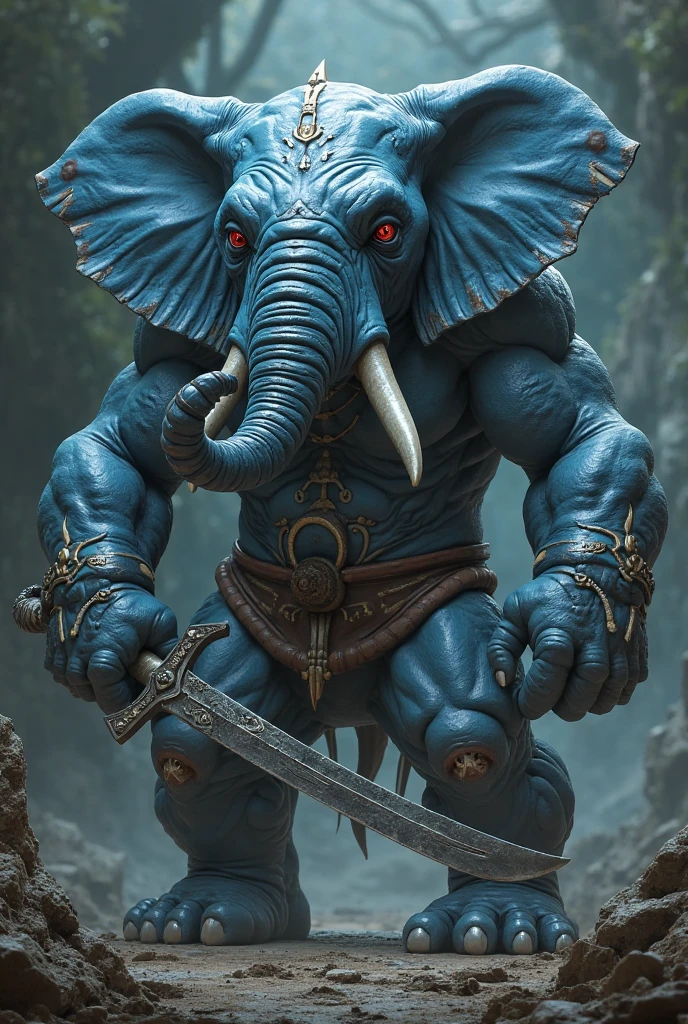 1 adult (loxodon), armor, blue skin,cape,
(holding axe | holding staff | holding sword), necklace,pauldrons, pouch, red eyes,
standing, wide sleeves,
full body, ,figrne, on a base
high key lighting, eyedirection, eyes,
backdrop is a interior of a small cabin, lots of sunrays and light from outside,
solo focus, high quality skin texture, detailed clothing, whimsical composition, 8k