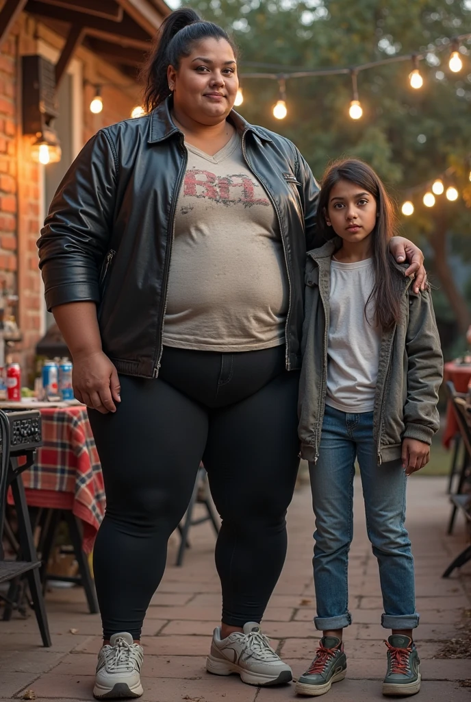 Sexy Indian teenage school girl in uniform lifting a large chubby man high above her head with her strong arms. Photorealistic. Wide angle. Farmhouse in the background, natural smile 
