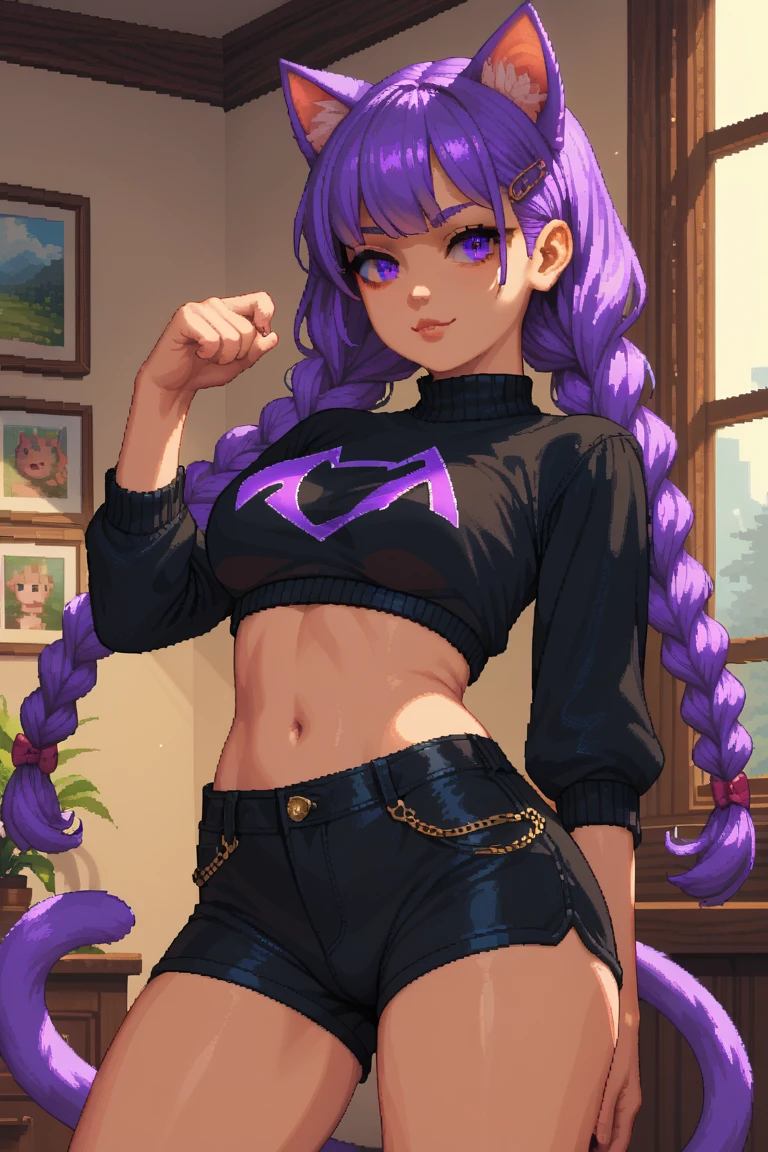 beautiful, (linework:1.1), <lora:detail_slider_v4:1.0>,
1 girl, adult hungarian woman, freckles, ruby eyes, multicolored hair, braided hairstyle, (long hair:1.1), ombre, bangs, ,
solo, <lora:GoodHands-beta2:0.8>, (simple background, purple color palette:1.1), color gradient, pale skin, smiling, shy, blushing,
(goth theme:1.2),
upper body,
arms behind back, arched back, standing,
t-shirt
yoga pants,
belt,
techwear,,
tattoos, frays,
, particle effects, floating wisps,
high contrast,